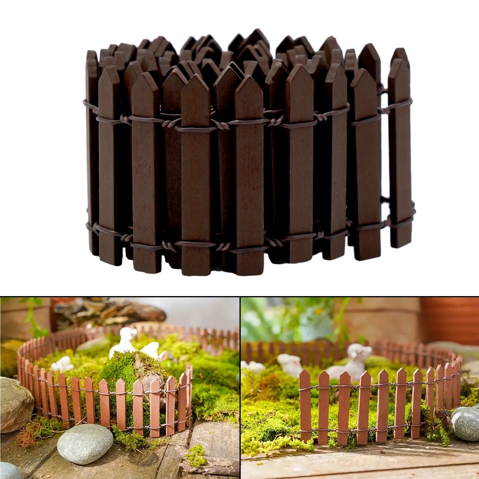 Mini Wooden Picket Fence – 100cm Garden Edging for Fairy Landscapes and Crafts