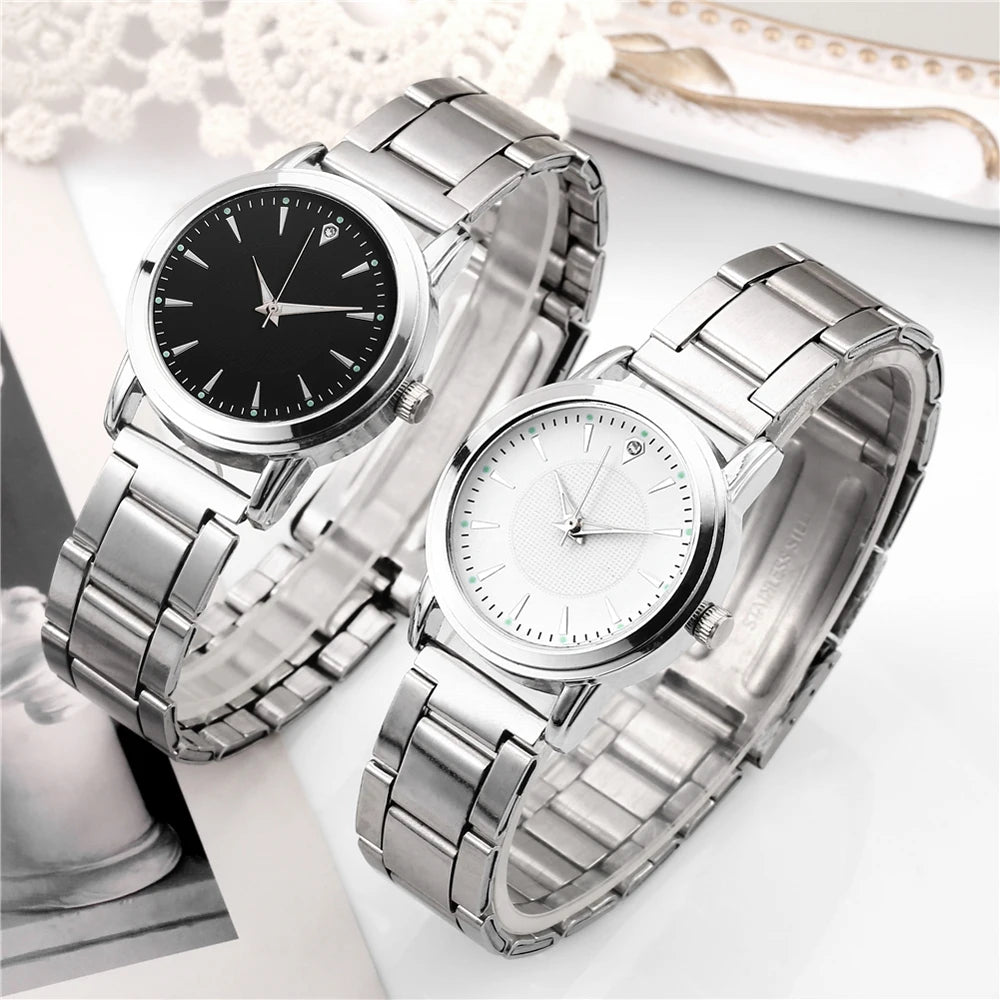 Stainless Steel Couple Watch – Silver Mesh Quartz for Fashion Accessories