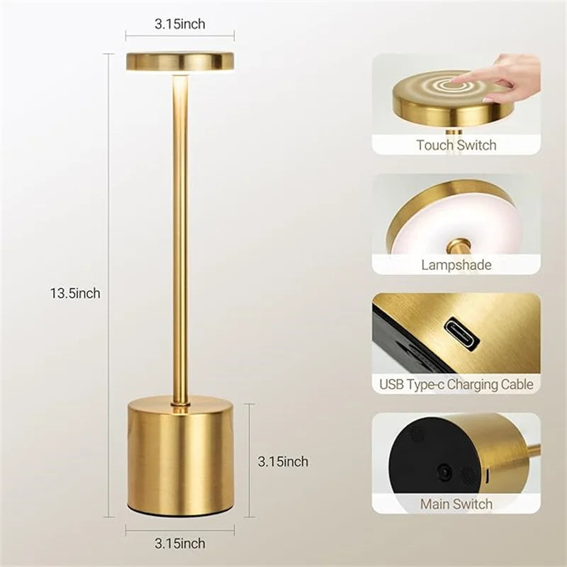 Rechargeable Table Lamp – Stepless Dimming Touch Light for Bedside Decor