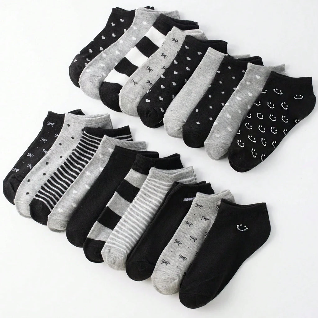 Matching Family Short Socks – Heart and Stripe Patterns for Daily Wear
