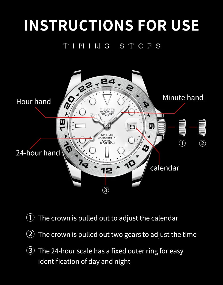 Luxury Steel Quartz Watch – Waterproof Military Sport Accessory for Men