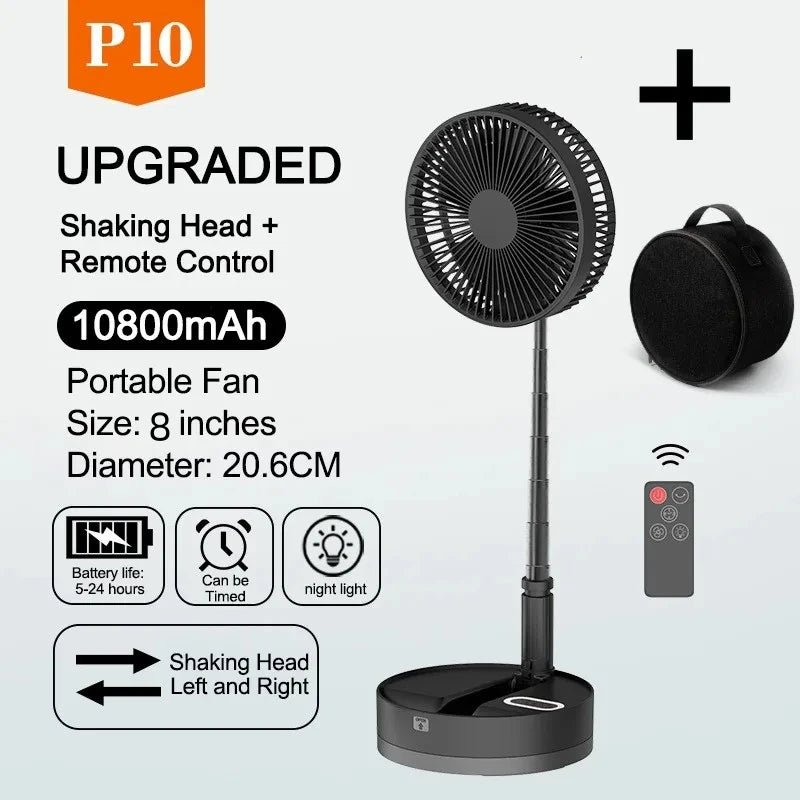 Folding Portable Desk Fan – 10800mAh Rechargeable Air Cooler for Camping