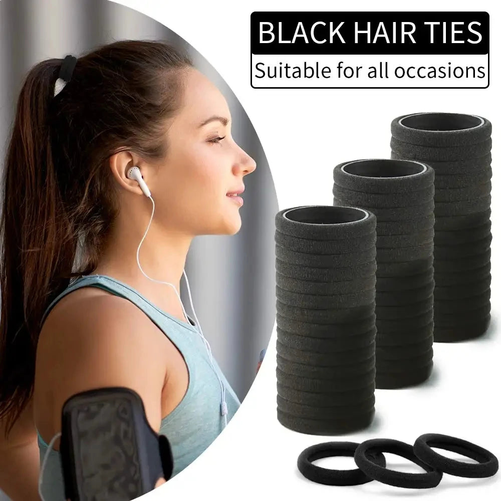 High Elastic Black Hair Bands – Seamless Rubber Ponytail Holders for Women