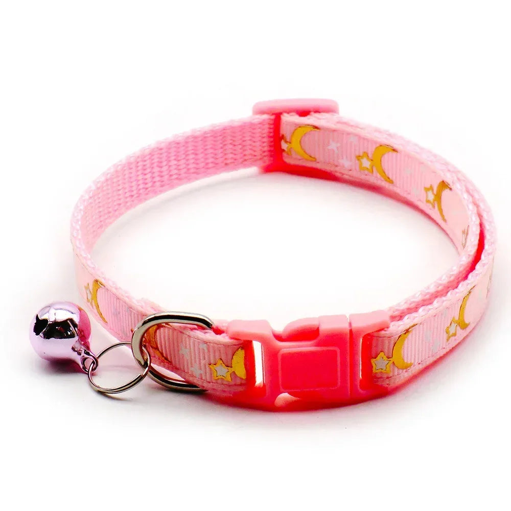 Adjustable Moon Star Dog Collar – Cute Bell Pet Necklace for Small Dogs and Cats