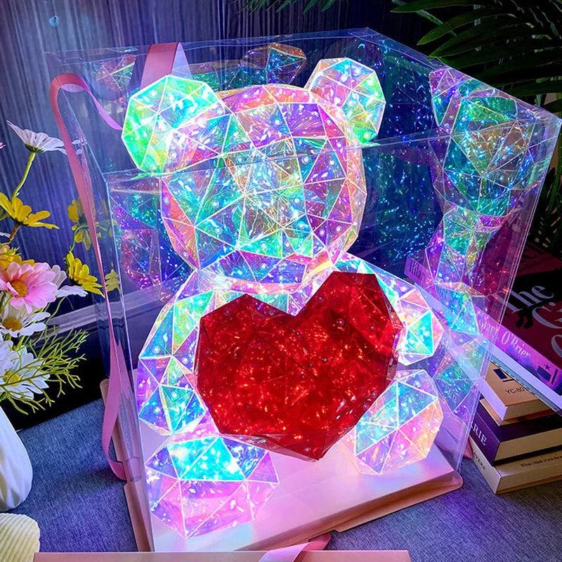 LED Teddy Bear Night Light – 30cm Colorful Plush Gift for Bedroom Decor