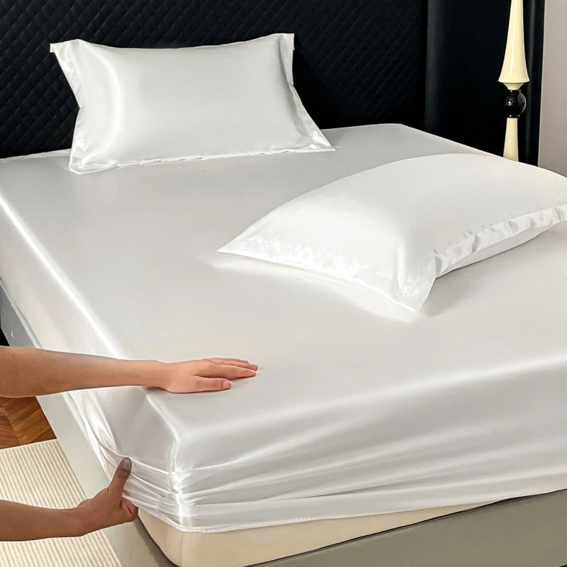 Satin Elastic Fitted Sheet – Soft Solid Mattress Cover for All Bed Sizes