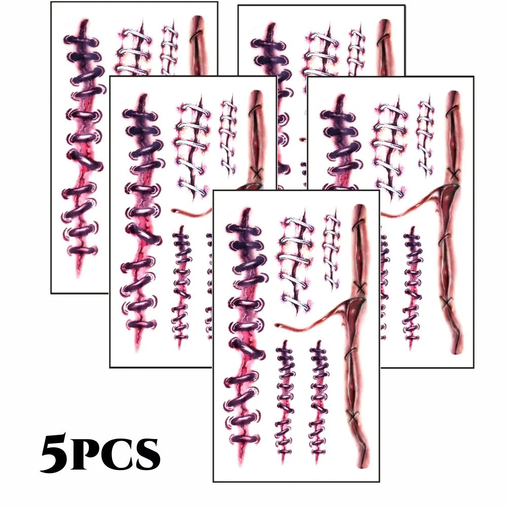 Realistic Fake Scar Tattoos – Bloody Wound Decals for Halloween Makeup