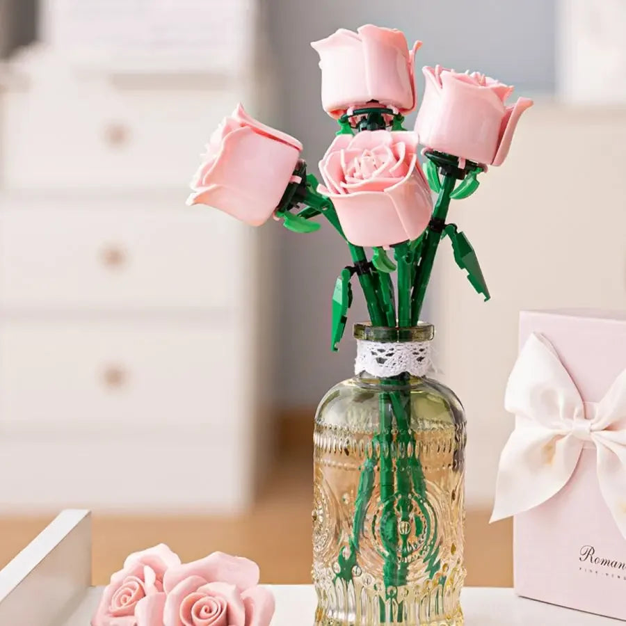Blue Rose Building Blocks – Botanical Model Kit for Valentine's Day Gifts