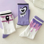 Cotton Heart Print Crew Socks – Kawaii Korean Style for Women