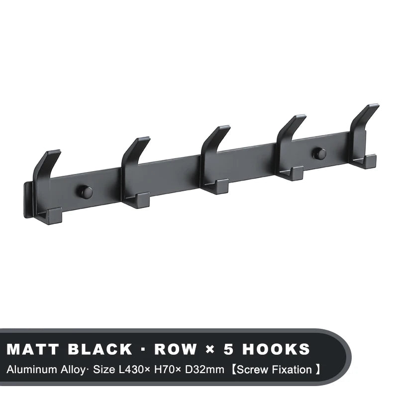Modern Aluminum Wall Hooks – Black Towel Hanger for Bathroom and Coat Storage