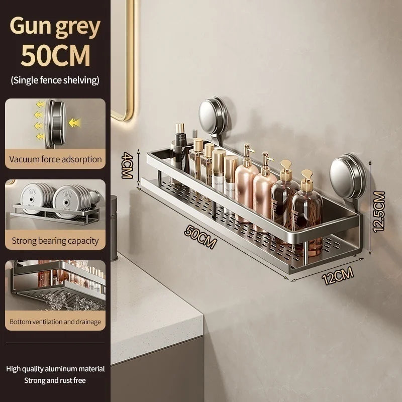 Corner Suction Storage Rack – Wall-Mounted Shelf for Bathroom Organization