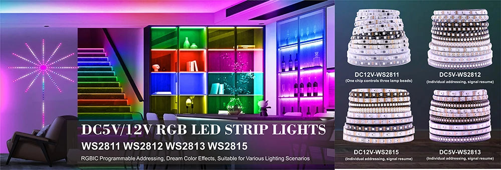 Addressable RGB LED Strip – Programmable WS2811 COB Light for Home Decor