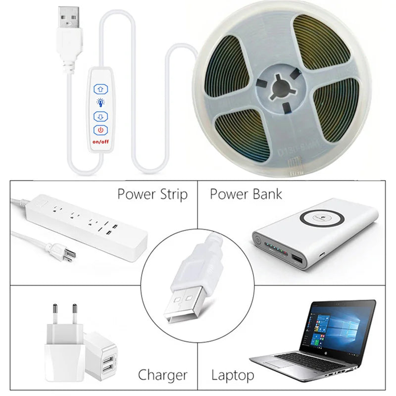 USB COB LED Strip Light – Dimmable Flexible Tape for TV Backlight Room Decor