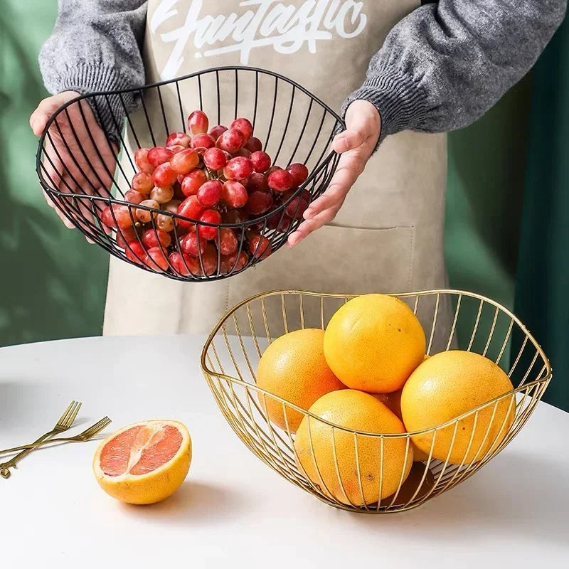 Modern Iron Fruit Basket – Decorative Wire Storage Bowl for Home Kitchen