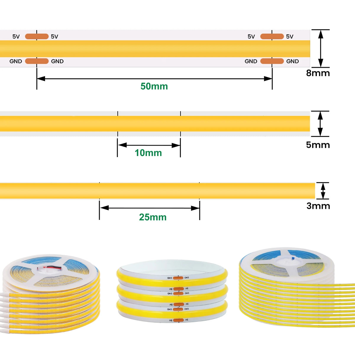 Flexible COB LED Strip Light – High Density Battery Powered for Night Decor