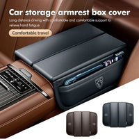 Armrest Box Pad – Padded Elbow Support Cushion with Storage for Peugeot Cars