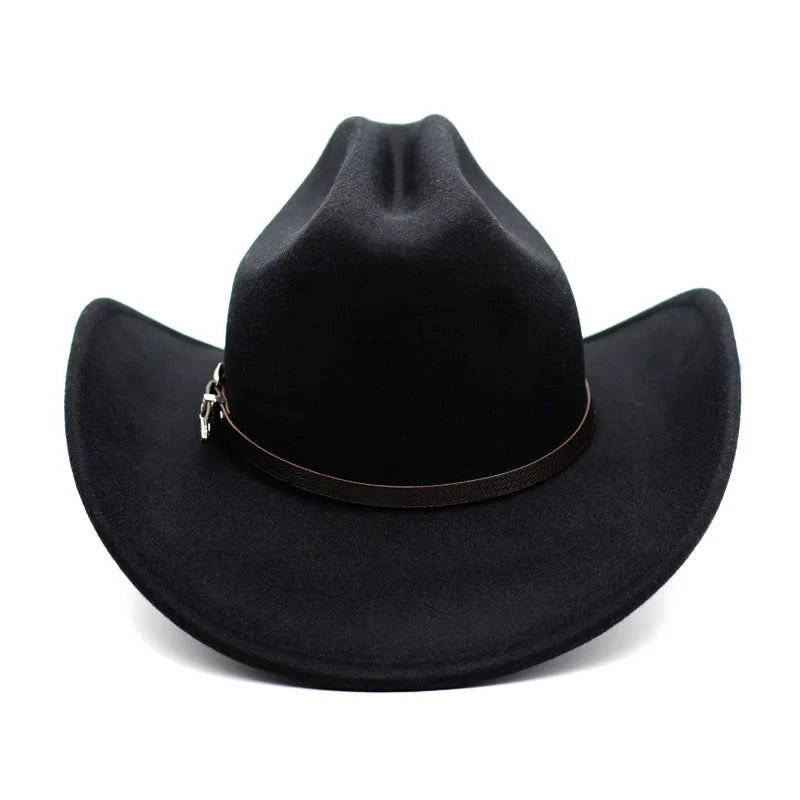 Vintage Wide Brim Cowboy Hat – Leather Western Style for Men and Women
