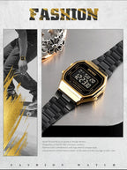Retro LED Digital Watch – Stainless Steel Wristwatch for Men