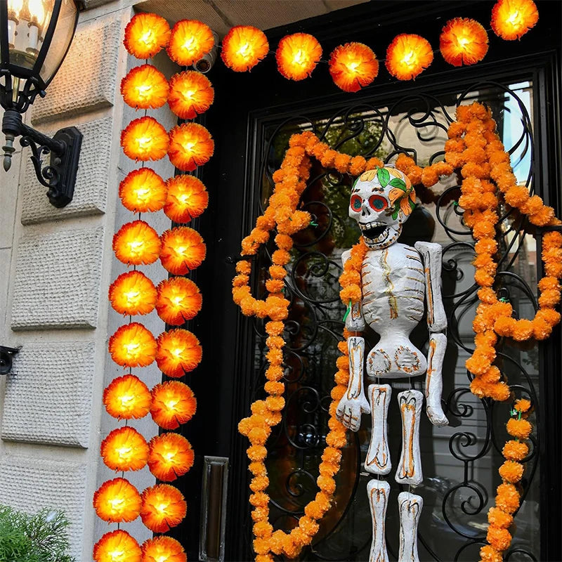 Mexican Marigold Garland LED Lights – Artificial Flower Decor for Day of the Dead