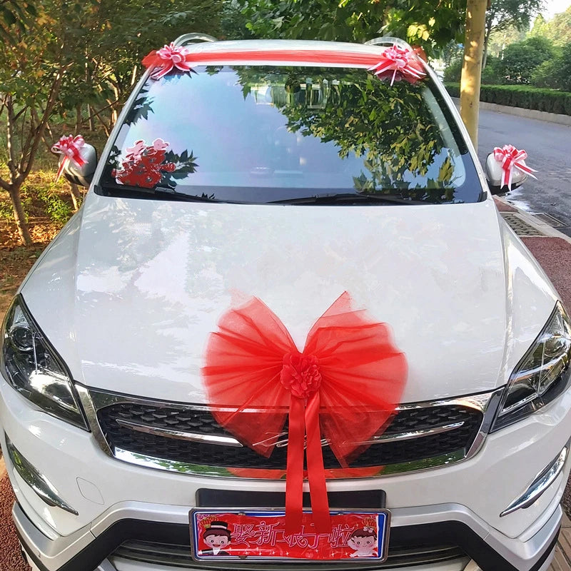 Silk Flower Wedding Car Decoration Kit – Floral Ribbons for Bridal Vehicles