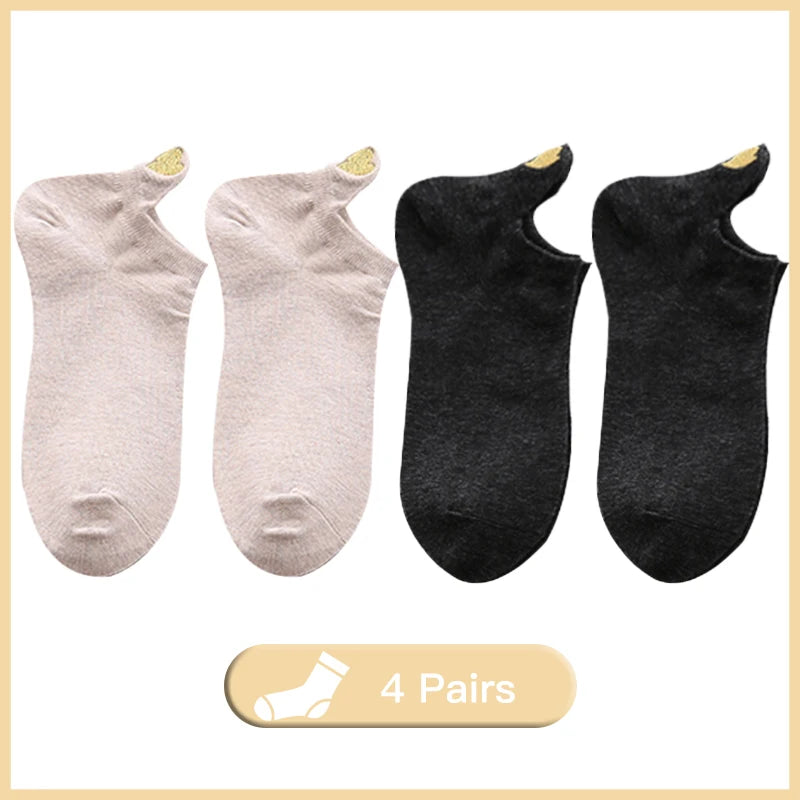 Embroidered Heart Ankle Socks – Cute Cotton Casual Footwear for Women