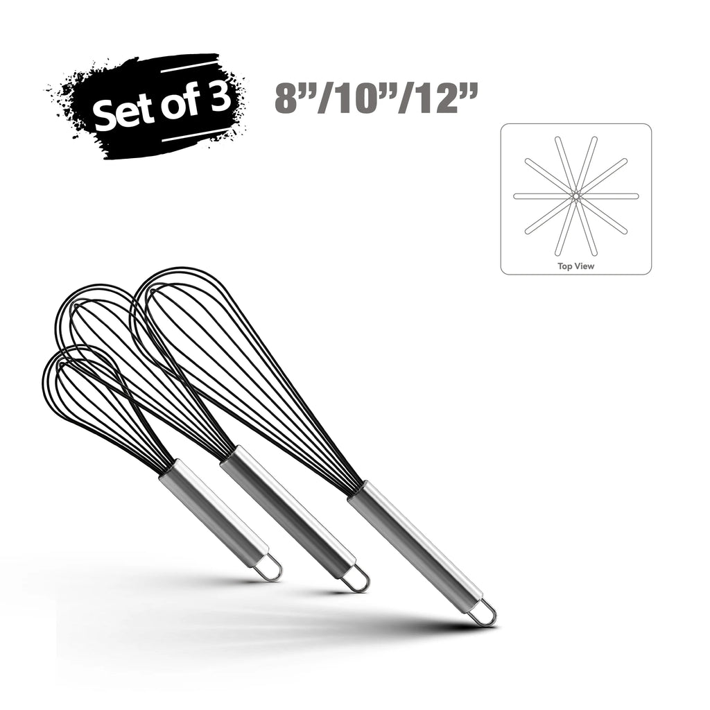 Stainless Steel Balloon Whisk – 8 10 12 Inch Wire Beater for Kitchen Cooking