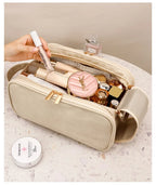Large PU Leather Makeup Bag – Double Zipper Organizer for Travel Toiletries