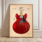 Vintage Electric Guitar Blueprint – Canvas Wall Art for Music Studio Decor