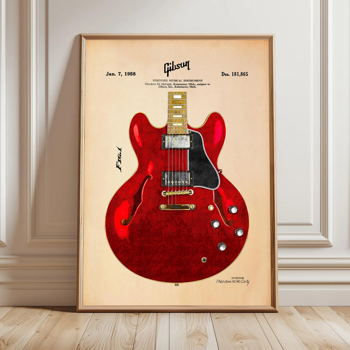 Vintage Electric Guitar Blueprint – Canvas Wall Art for Music Studio Decor