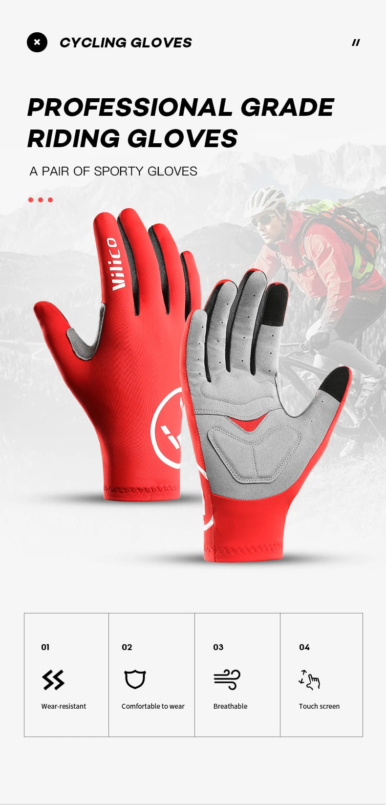 Gel Padded Cycling Gloves – Convertible Full and Half Finger for MTB Riding