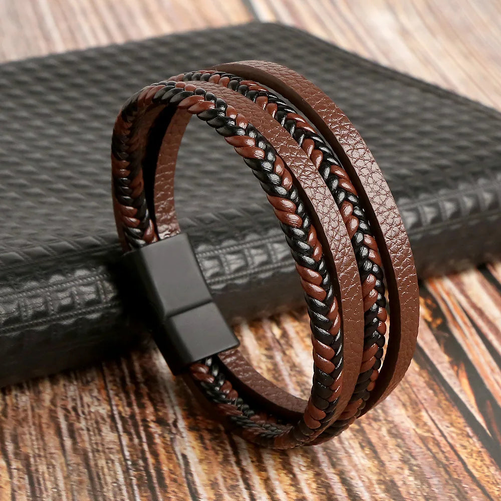 Tiger Eye Leather Bracelet – Multi-Layer Beaded Jewelry for Men