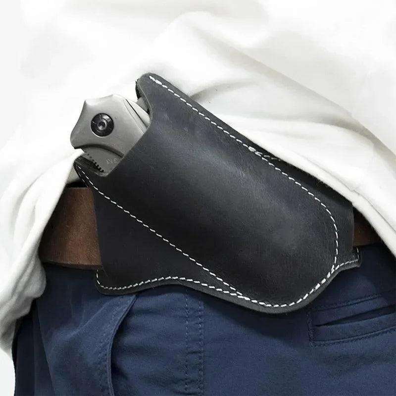 Leather Folding Knife Sheath – Anti-Scratch Belt Holster for Camping Tools