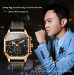 Square Leather Chronograph Watch – Waterproof Quartz Timepiece for Men