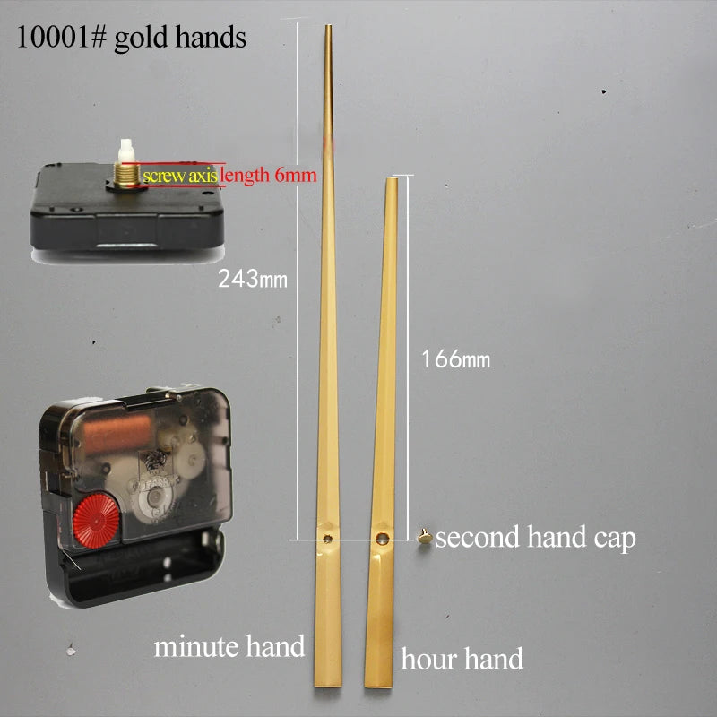 High Torque Wall Clock Mechanism – DIY Repair Kit with Gold and Black Hands