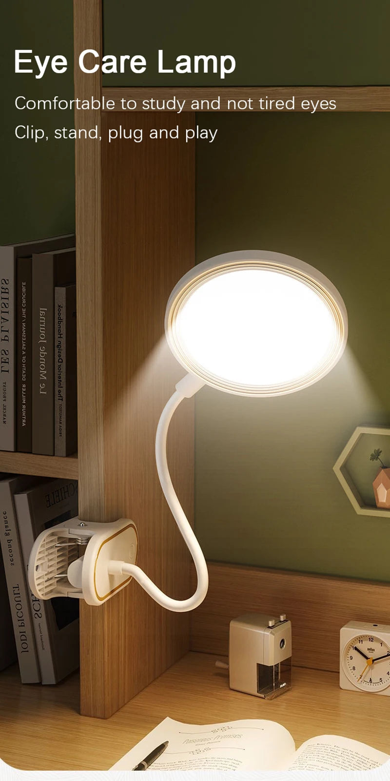 Rechargeable Clip-On LED Desk Lamp – Eye-Protection Light for Bedside Reading