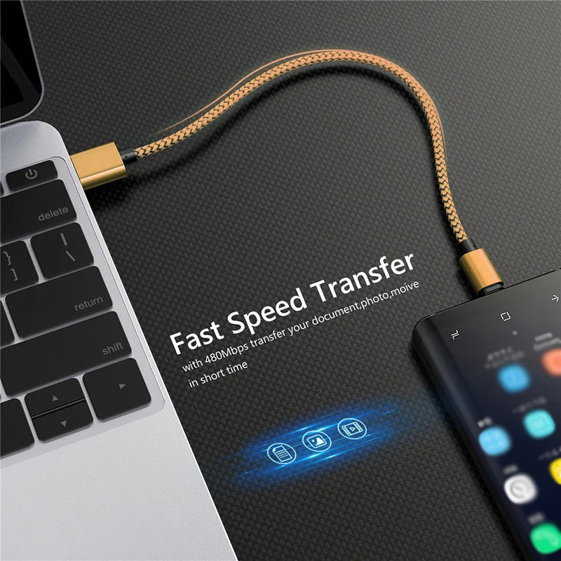 Braided Nylon USB-C Charging Cable – Fast Data Sync for Android and iPhone