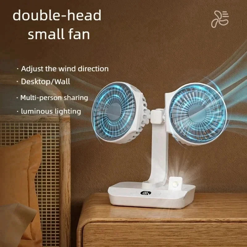 Portable Double Head Desk Fan – 8000mAh Cooling for Household and Office Use