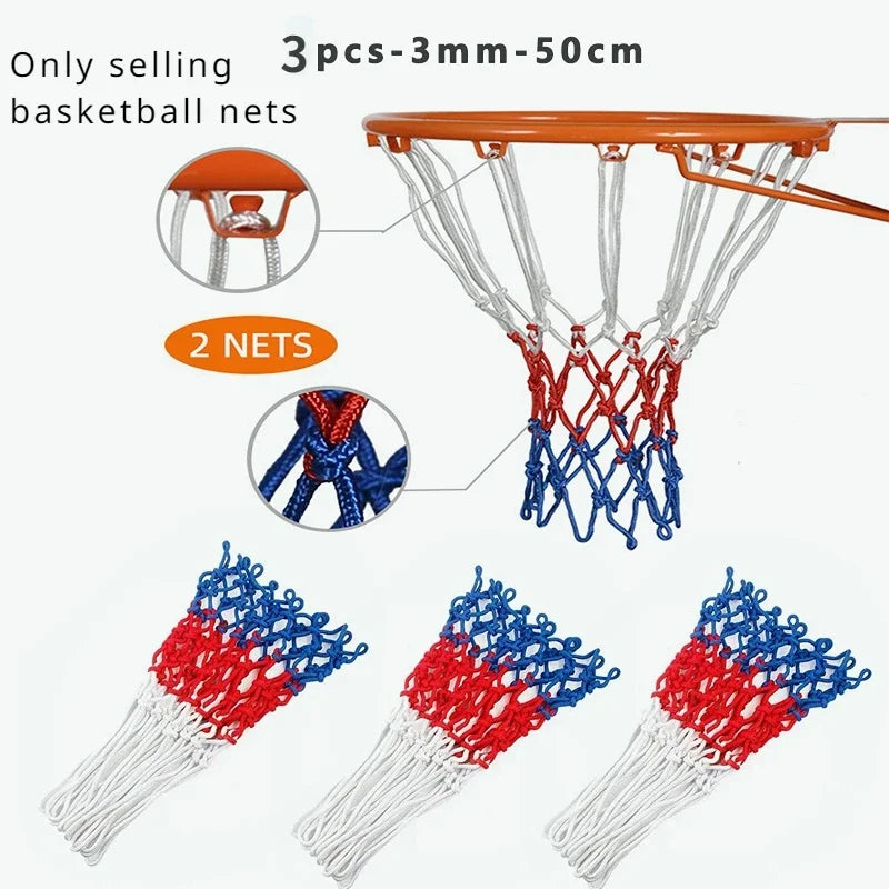 Tri-Color Basketball Net – Heavy-Duty Nylon Rim for Outdoor Sports