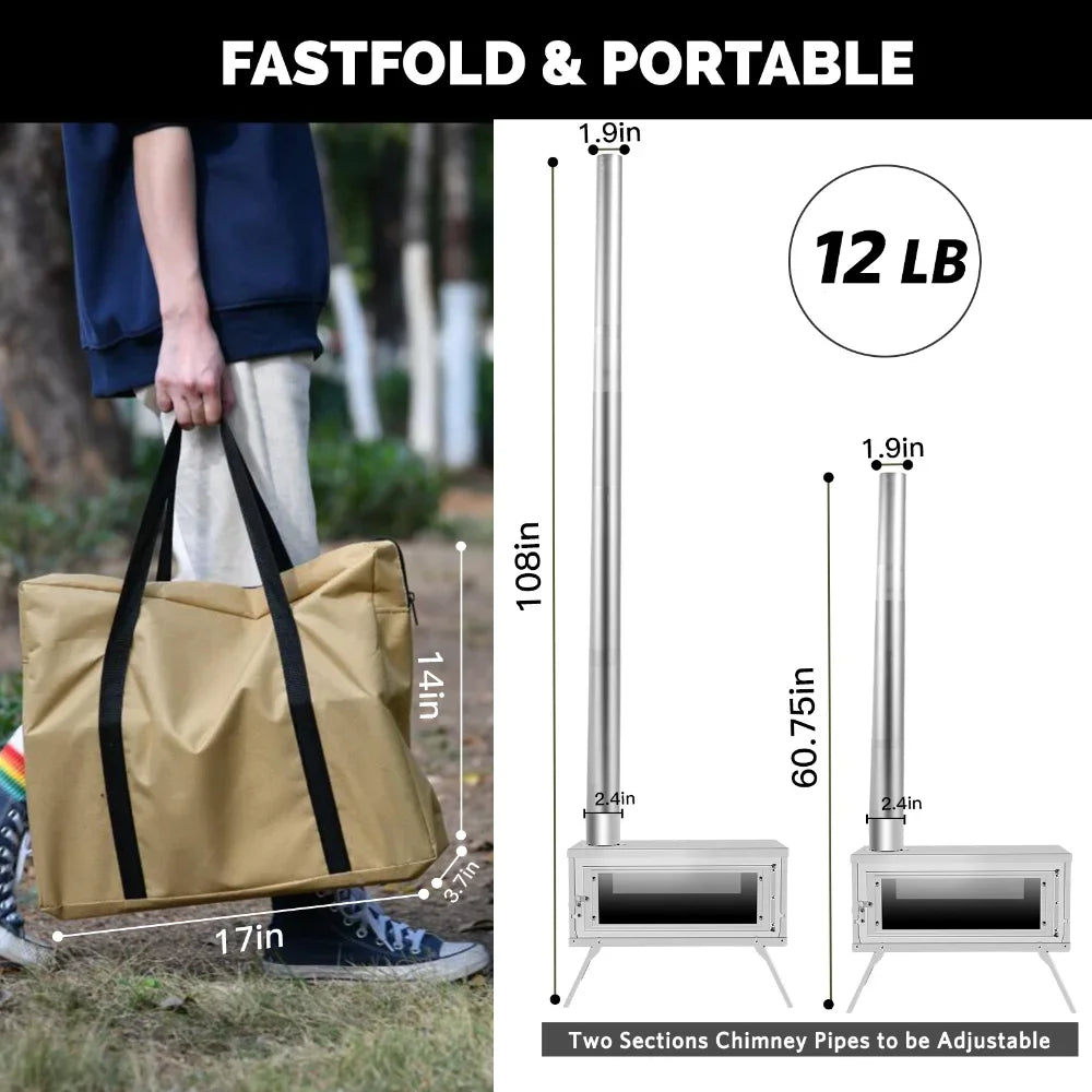 Portable Wood Burning Camping Stove – Foldable Secondary Combustion Chimney