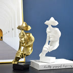 Abstract Thinker Resin Statue – Gold Silence Face Sculpture for Home Decor