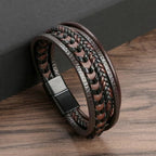 Multi-layered Leather Braided Bracelet – Vintage Magnetic Alloy for Men