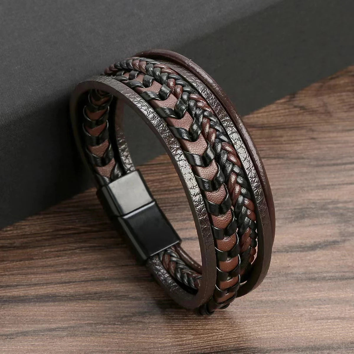 Multi-layered Leather Braided Bracelet – Vintage Magnetic Alloy for Men