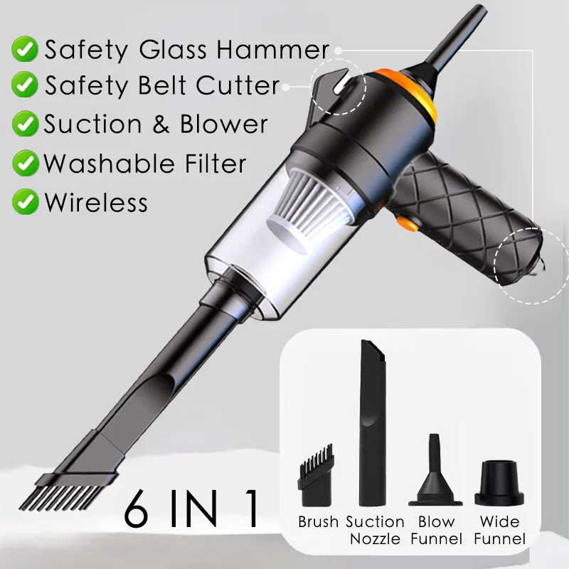 6-in-1 Handheld Car Vacuum – Wireless Portable Cleaner for Auto and Home
