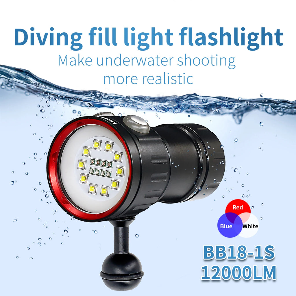 Underwater LED Photography Light – 20000LM Waterproof Video Torch for Diving