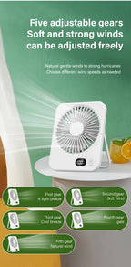 Portable Foldable Desk Fan – 5-Speed USB Rechargeable Fan for Office Home