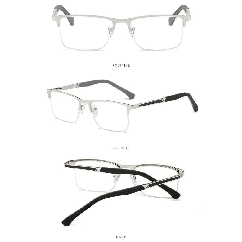 Metal Half-Frame Reading Glasses – Anti-Blue Light Eyewear for Business