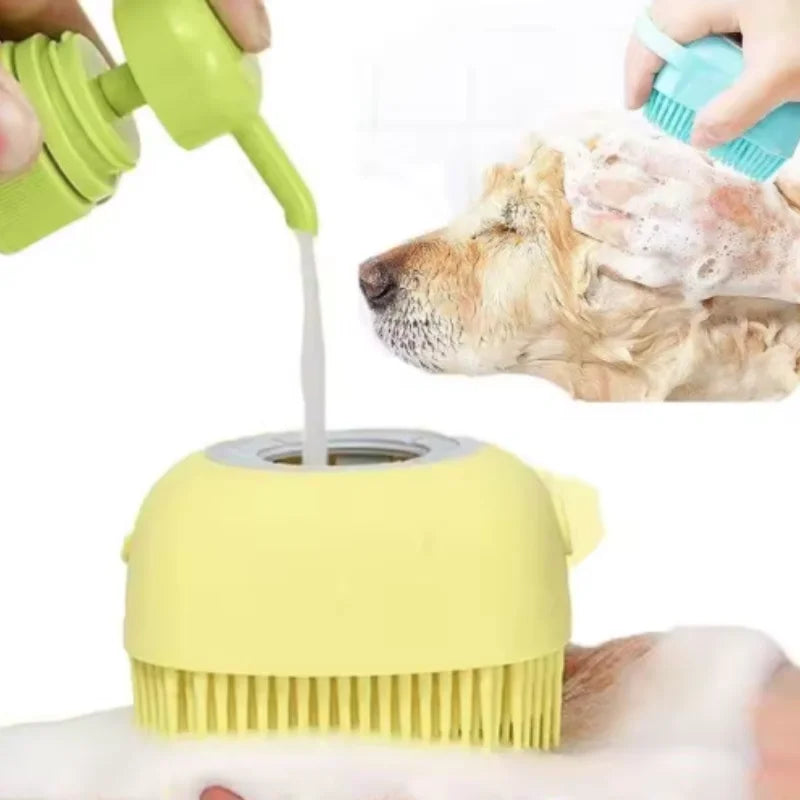 Silicone Pet Grooming Gloves – Shampoo Dispensing Brush for Dog Bathing