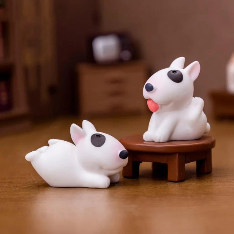 Mini Bull Terrier Dog Figurine – Micro Landscape for Home Desktop Decor