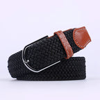 Woven Elastic Canvas Belt – Stretch Braided Buckle Strap for Casual Jeans