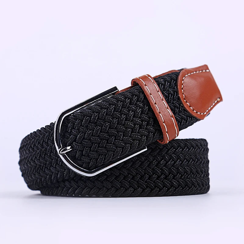 Woven Elastic Canvas Belt – Stretch Braided Buckle Strap for Casual Jeans
